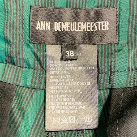ANN DEMEULEMEESTER Size 6 Green Black Cupro Stripe Flat Front Dress Pants - Picture 4 of 6